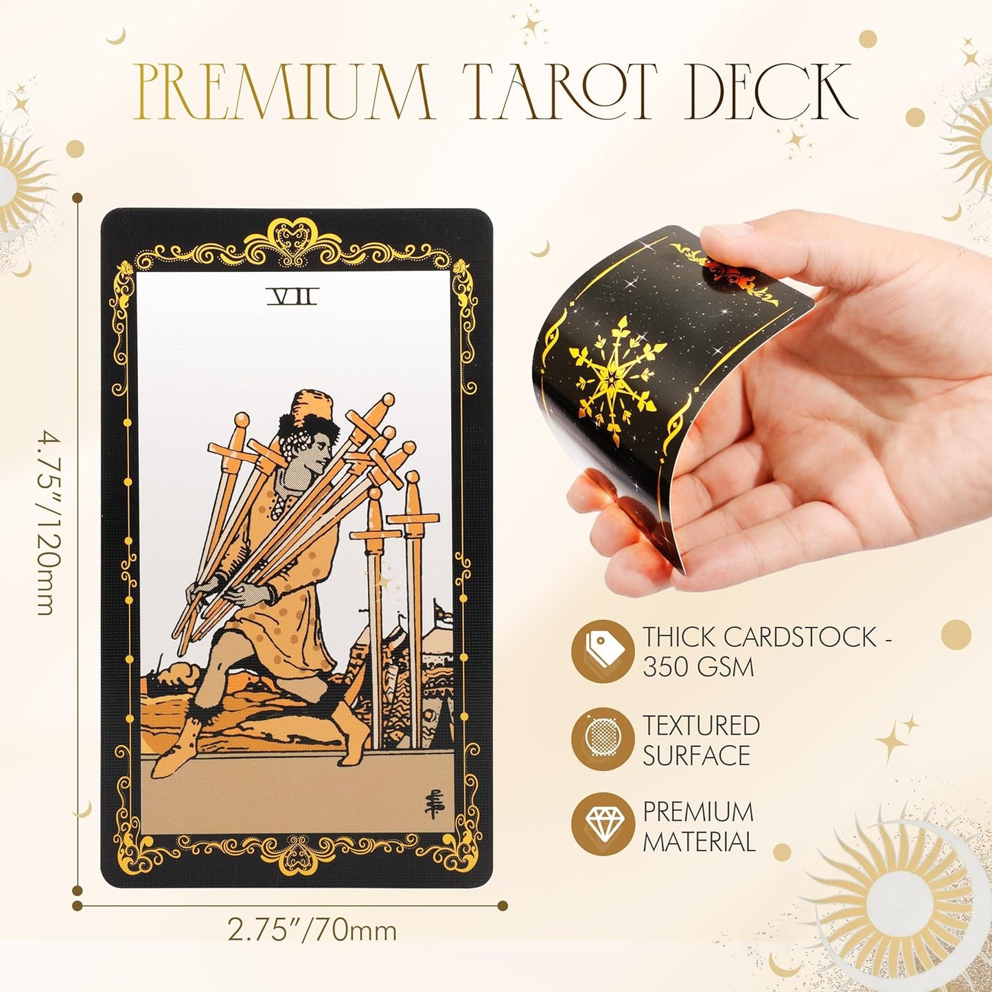 Tarot Cards with Guide Book, 78 Black Tarot Cards Set with Tarot Cloth, Chakra Stones, Tarot Bag and More, Classic Tarot Cards for Beginners Kit, Tarot Deck Fortune Telling Game