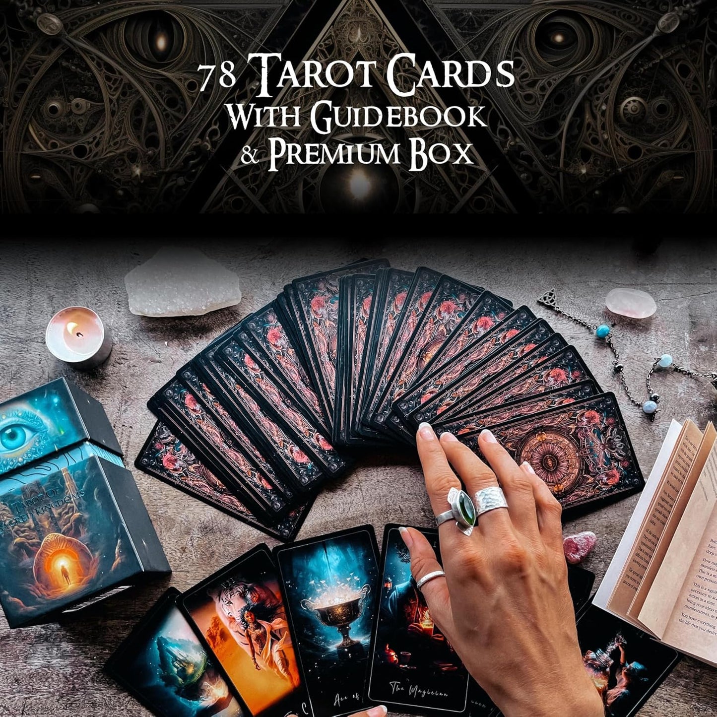 Earth Moon Magick The Tarot of Sacred Kingdoms Tarot Cards – 78-Cards Tarot Deck with Guidebook – Oracle Cards for Spiritual and Shadow Work, Perfect for Beginner – Recycled and Premium Material