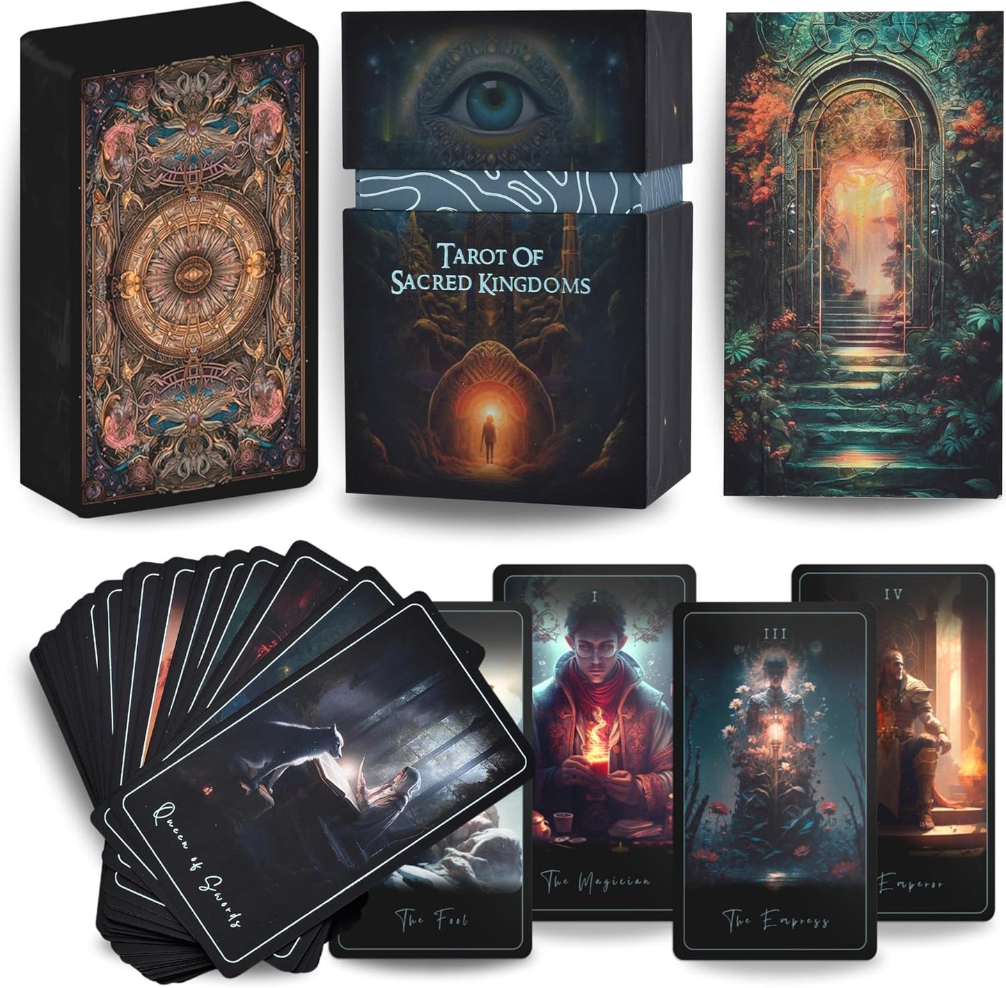 Earth Moon Magick The Tarot of Sacred Kingdoms Tarot Cards – 78-Cards Tarot Deck with Guidebook – Oracle Cards for Spiritual and Shadow Work, Perfect for Beginner – Recycled and Premium Material