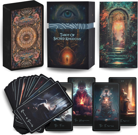 Earth Moon Magick The Tarot of Sacred Kingdoms Tarot Cards – 78-Cards Tarot Deck with Guidebook – Oracle Cards for Spiritual and Shadow Work, Perfect for Beginner – Recycled and Premium Material